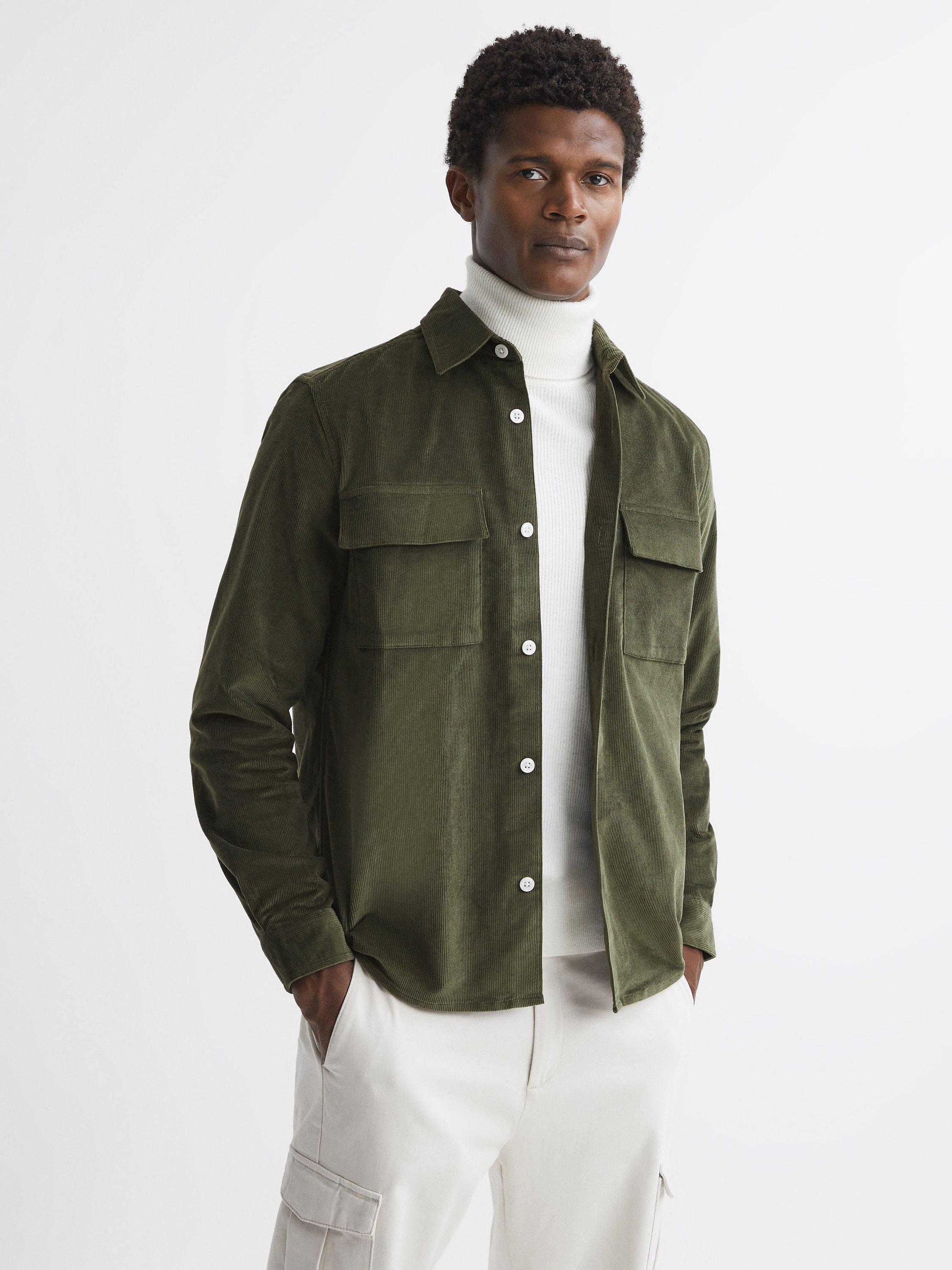 Reiss Collins Long Sleeve Twin Pocket Shirt, Kale