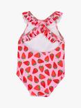 Trotters Baby Strawberry Print Frill Swimsuit, Pink/Strawberry