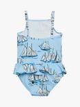 Trotters Baby Sailboat Peplum Swimsuit, Blue/Multi