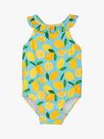 Trotters Baby Lemons Print Frill Swimsuit, Aqua/Lemon