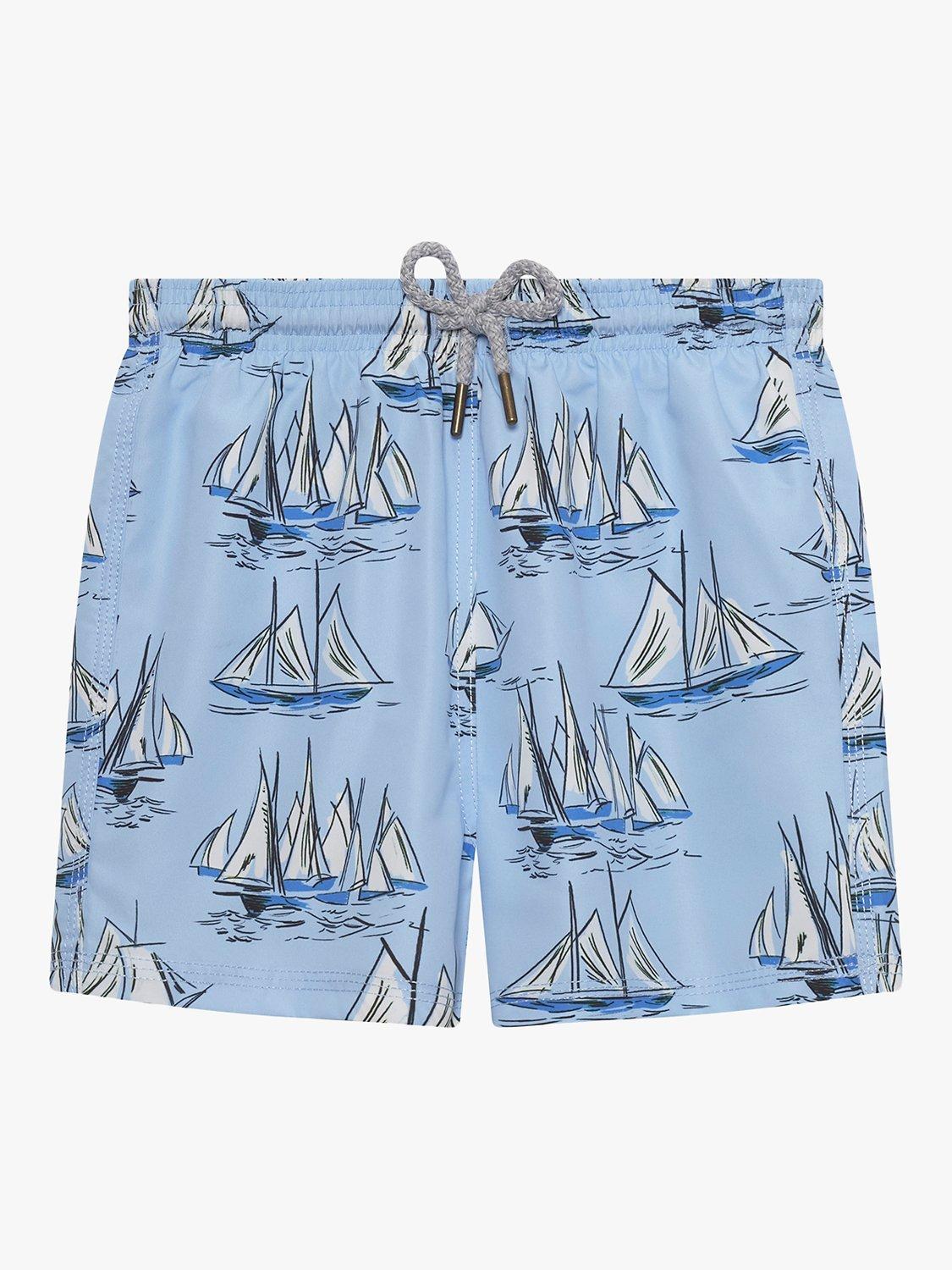 Trotters Kids' Sailboat Swim Shorts, Blue/White