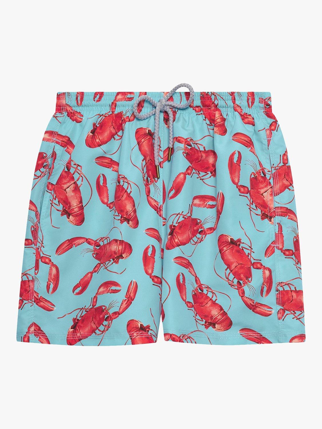 Product image 1 of 3, which shows Trotters Lobster Print Swim Shorts, Aqua, S