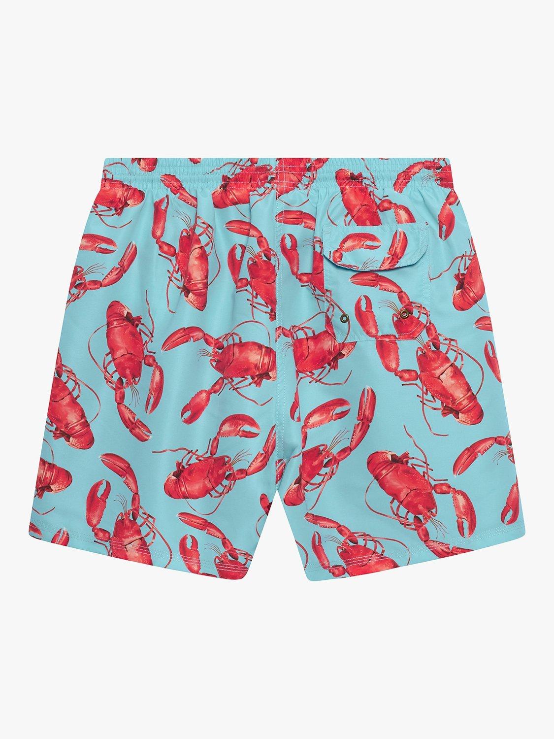 Product image 2 of 3, which shows Trotters Lobster Print Swim Shorts, Aqua, S