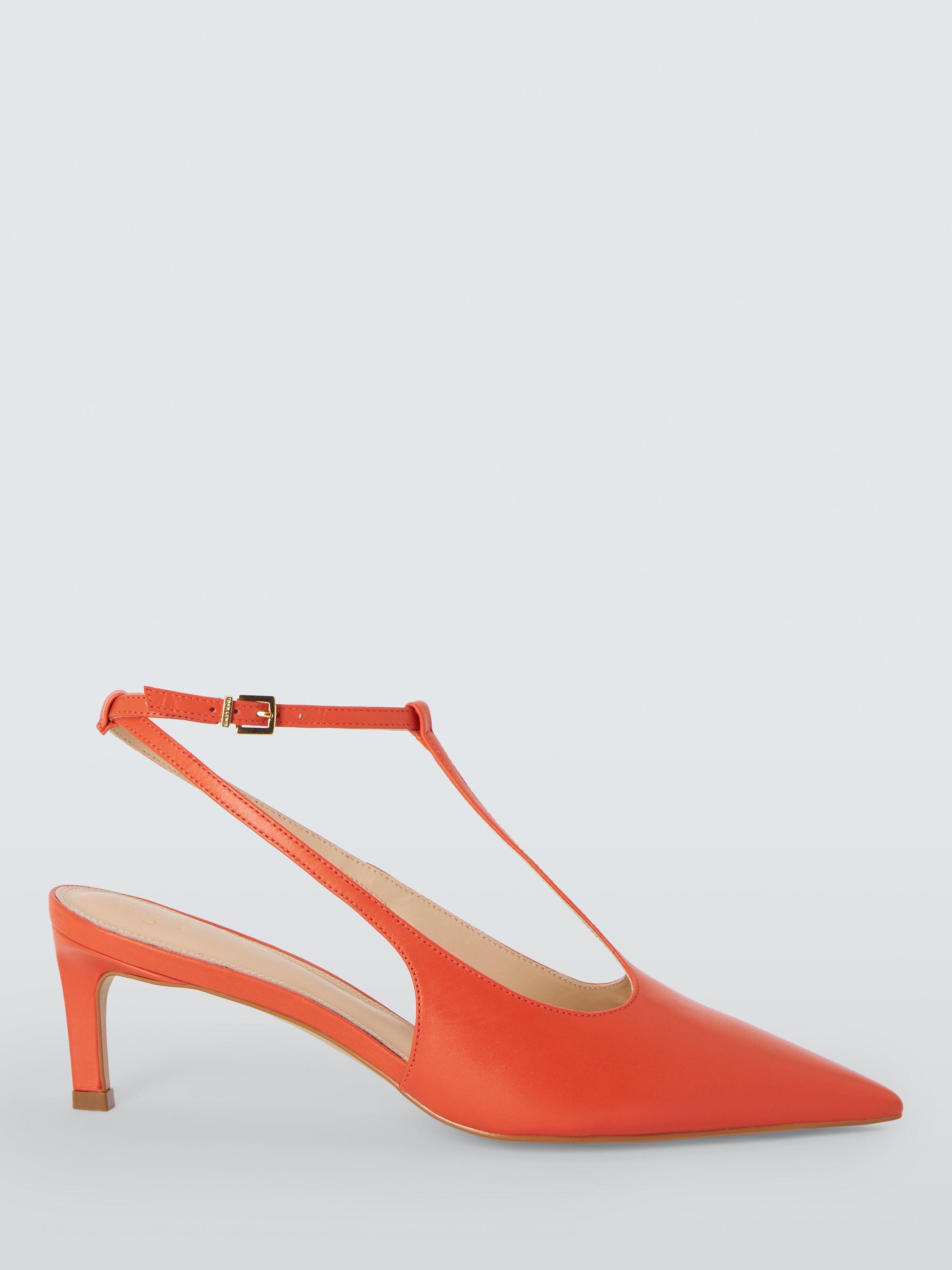 John Lewis Brynn Leather T Bar Mid Heel Open Court Shoes Flame Orange