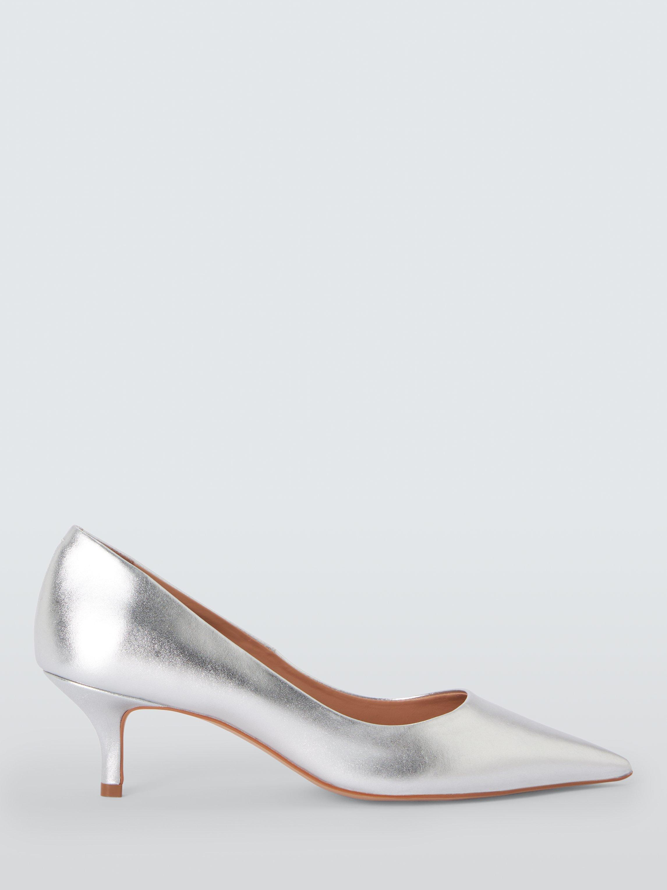 John Lewis Alabama Leather Kitten Heel Pointed Court Shoes Silver