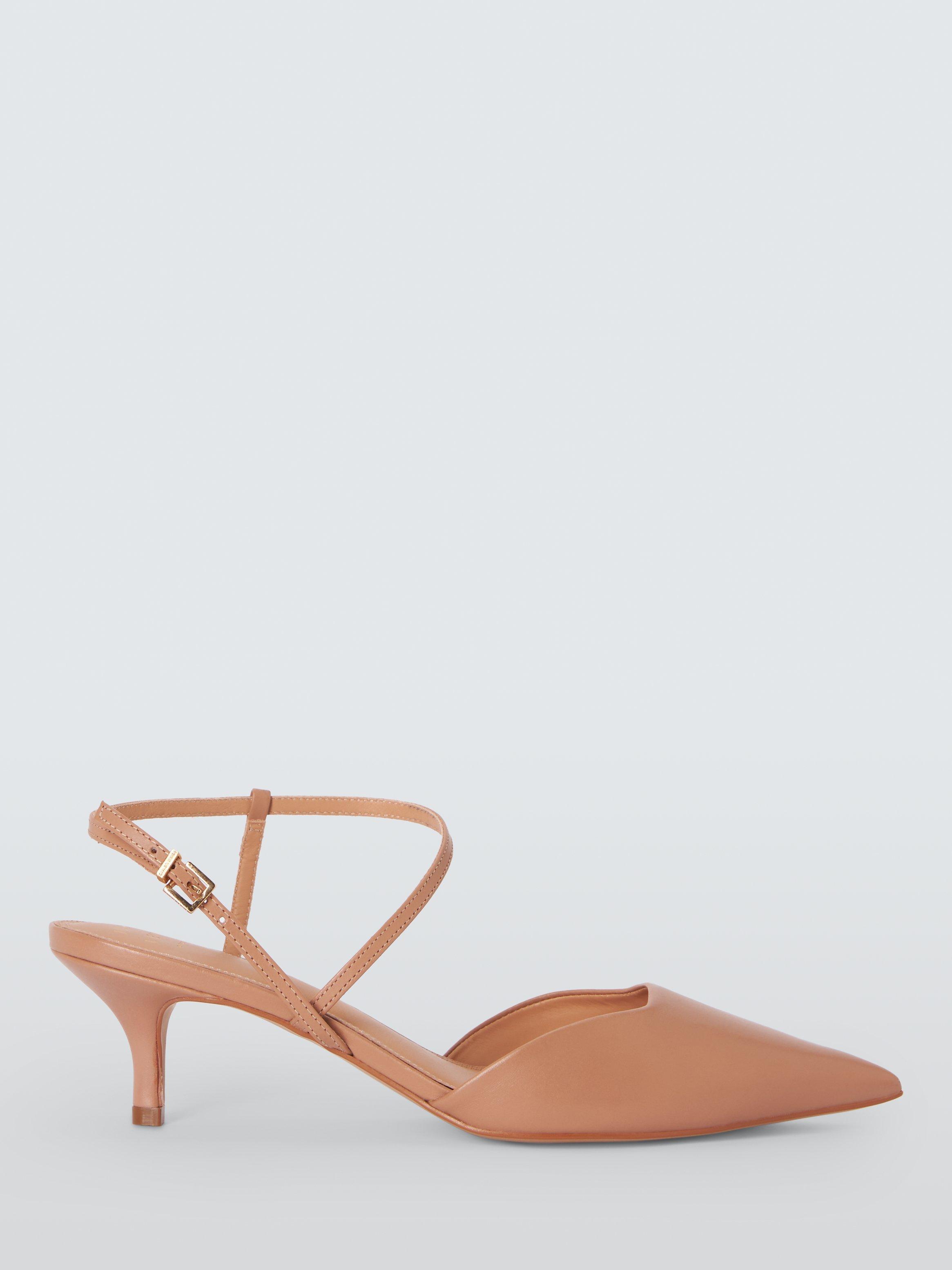 John Lewis Chi Chi Leather Asymmetric Strap Open Court Shoes, Blush