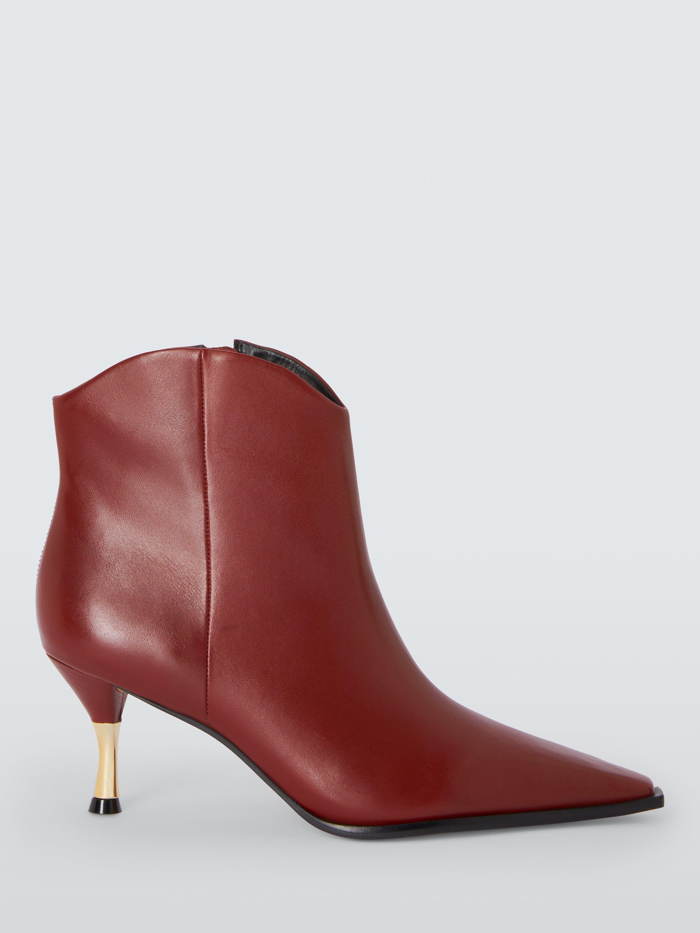 Product image 1 of 6, which shows John Lewis Panam Leather Metal Heel Dressy Ankle Boots, Rhubarb, 6