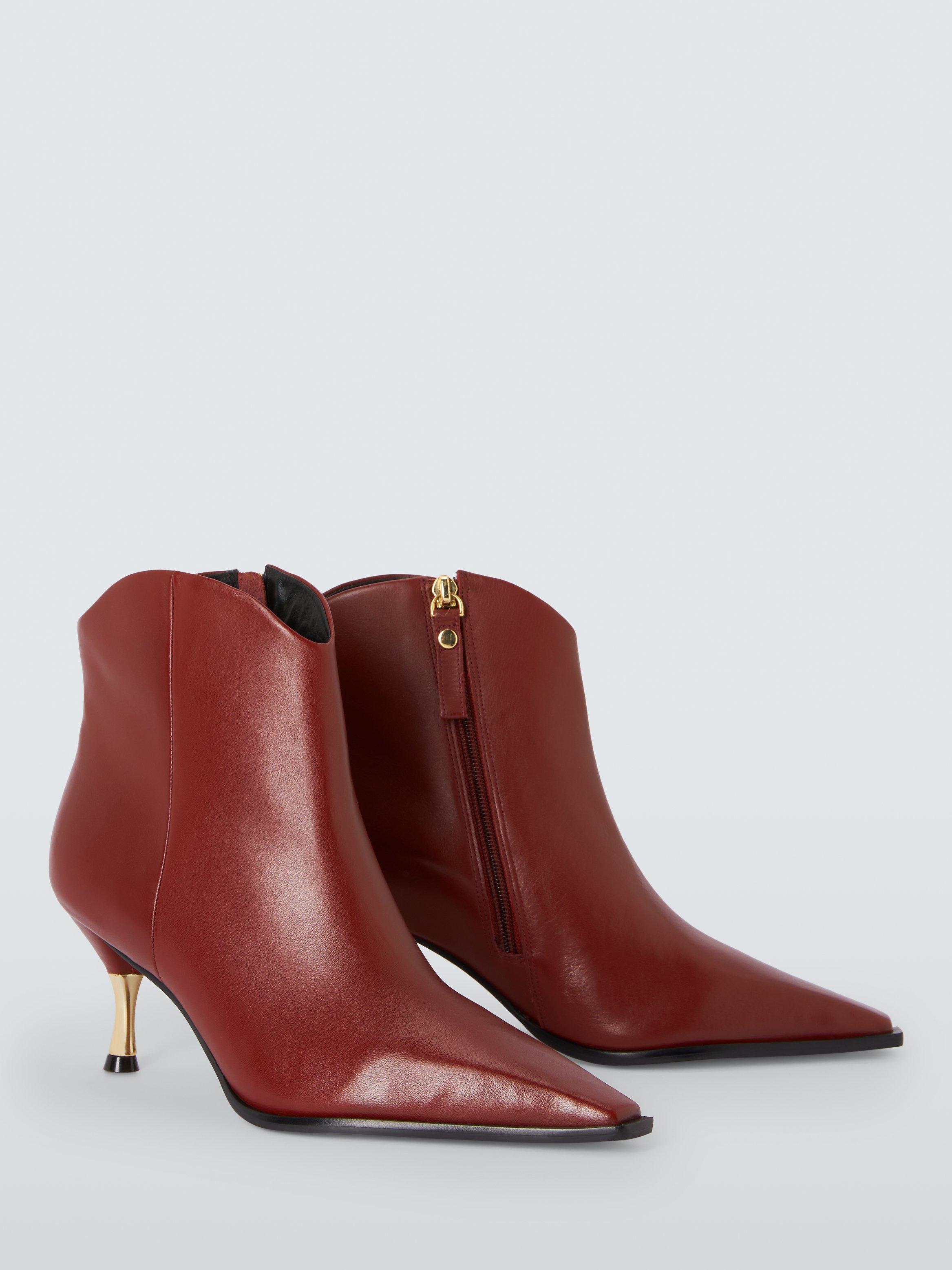 Product image 3 of 6, which shows John Lewis Panam Leather Metal Heel Dressy Ankle Boots, Rhubarb, 6