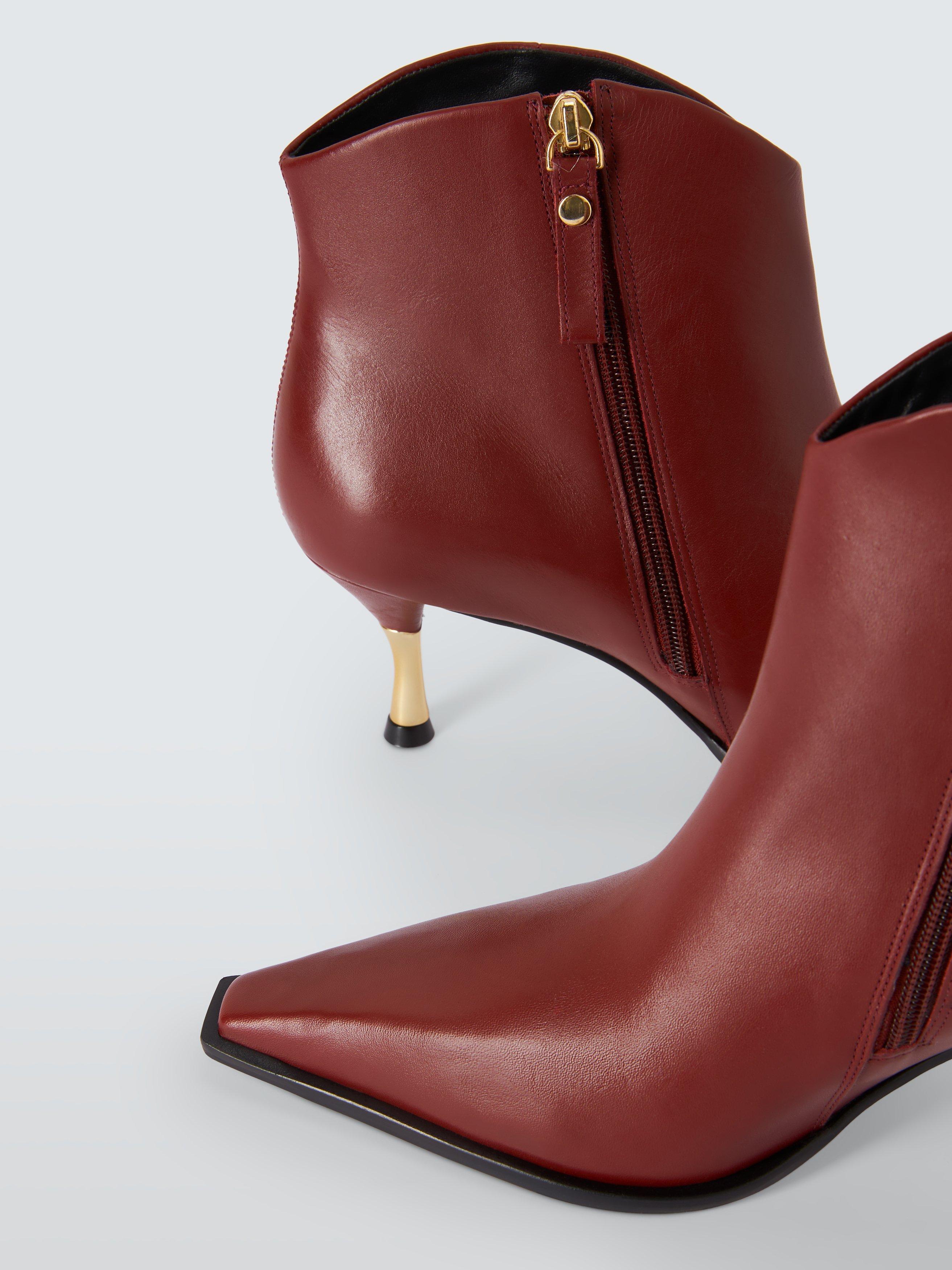 John Lewis Panam Leather Metal Heel Dressy Ankle Boots Rhubarb