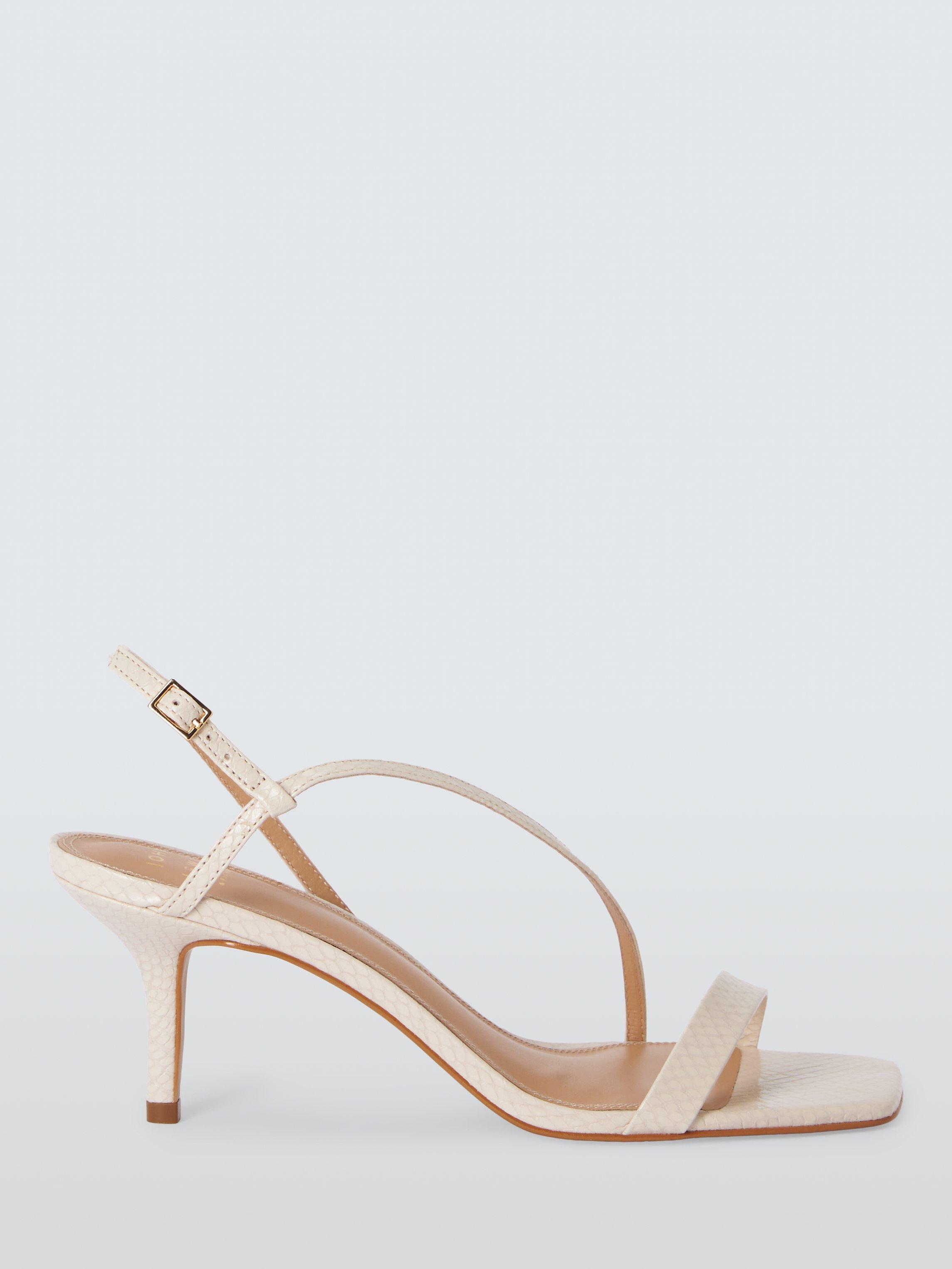 John Lewis Mindie Leather Asymmetric Strappy Mid Heel Sandals, Off White