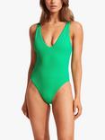 Seafolly Sea Dive Deep V-Neck One Piece Swimsuit, Jade