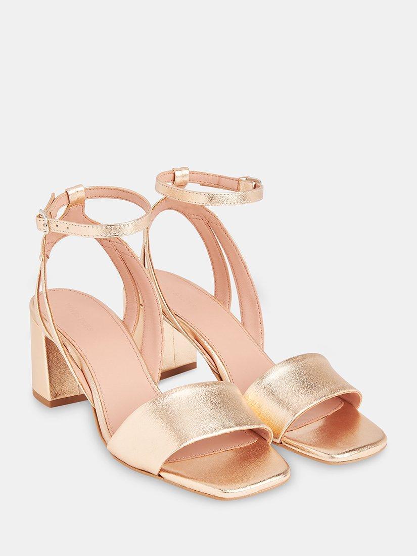 Product image 2 of 3, which shows Whistles Eden Block Heel Leather Sandals, Gold, 3