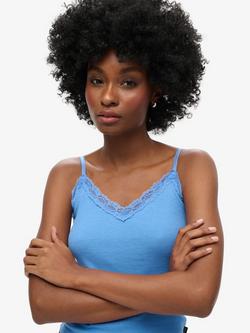 Superdry Organic Cotton Essential Rib Lace Cami - view 2, Blue Marl