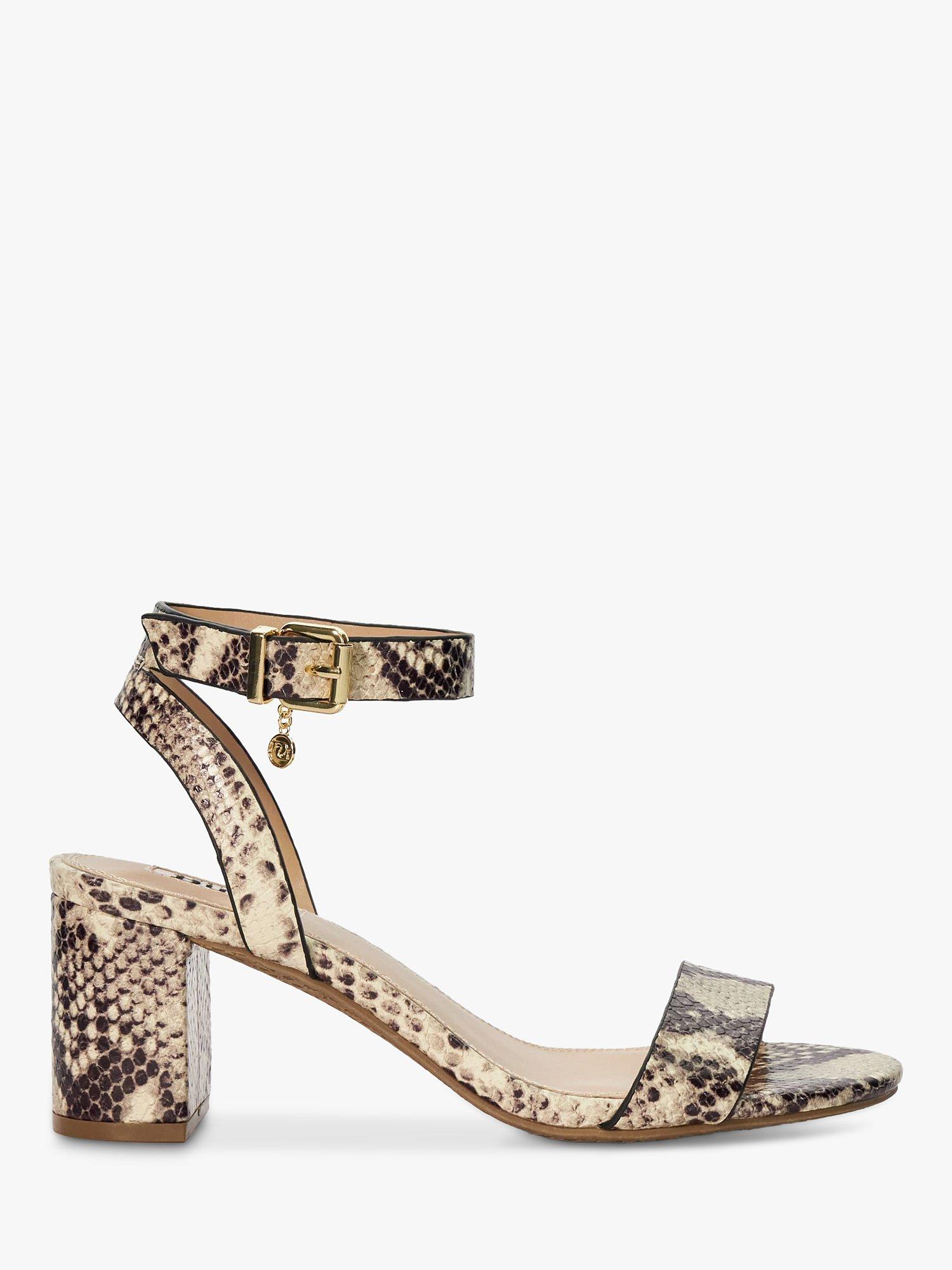 Dune Memee Reptile Effect Leather Block Heel Sandals, Natural/Multi