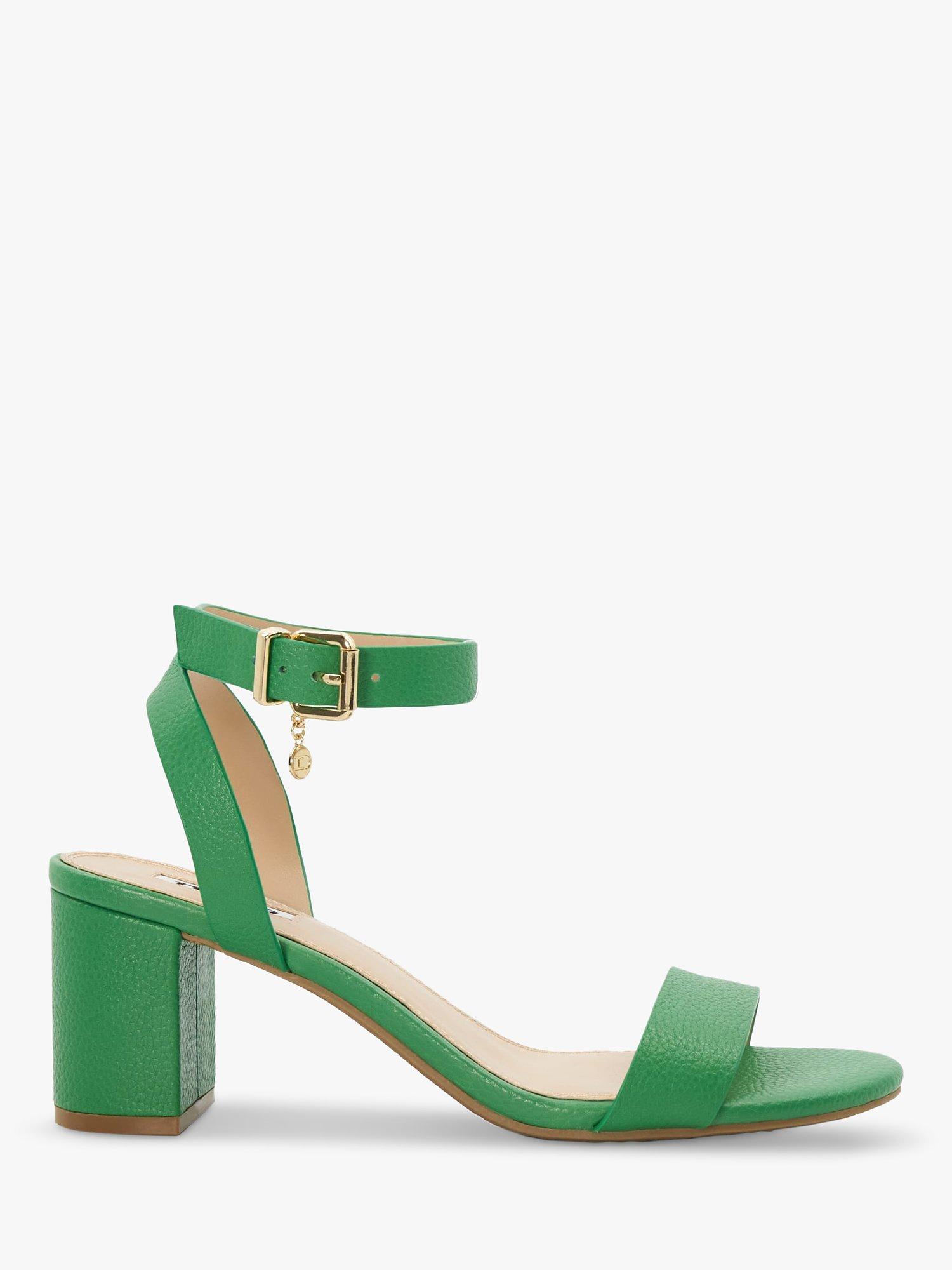 Dune Memee Leather Block Heel Sandals, Green