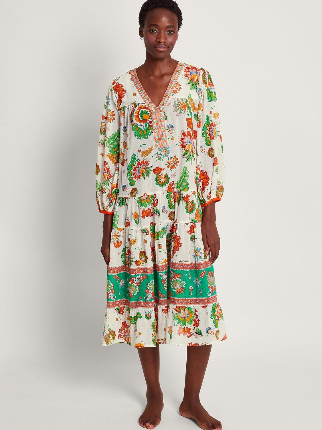 Monsoon Pearl Kaftan Dress, Ivory