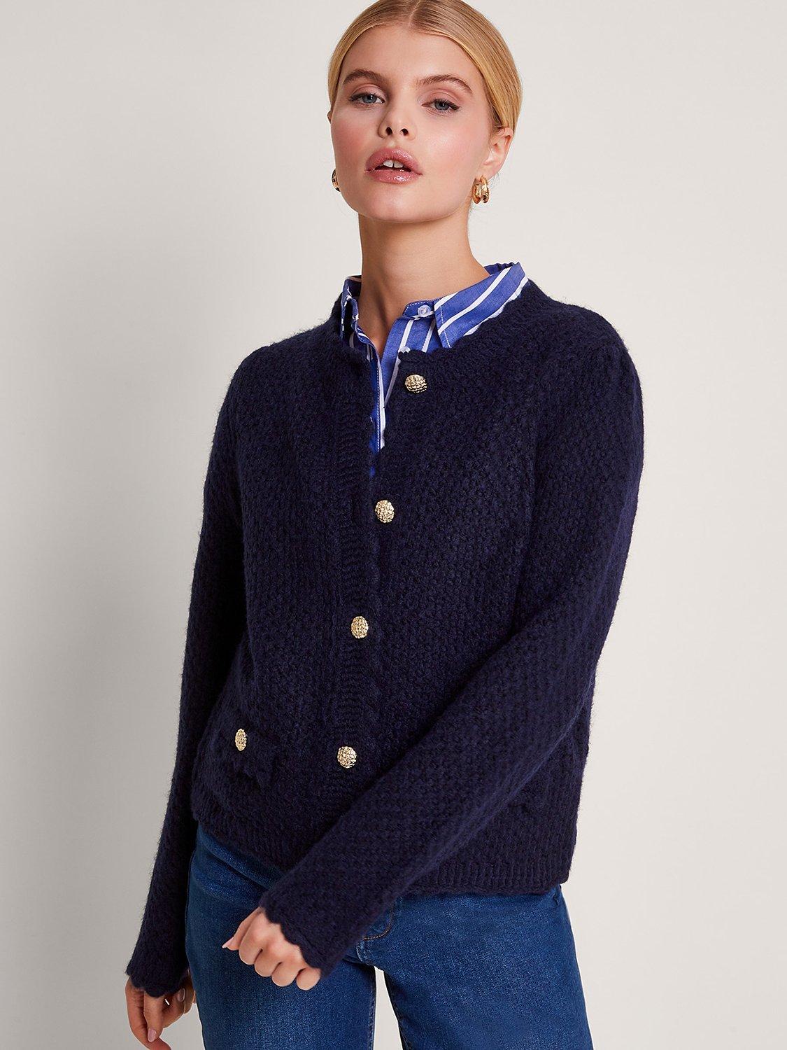 Monsoon Suki Stitch Cardigan, Navy