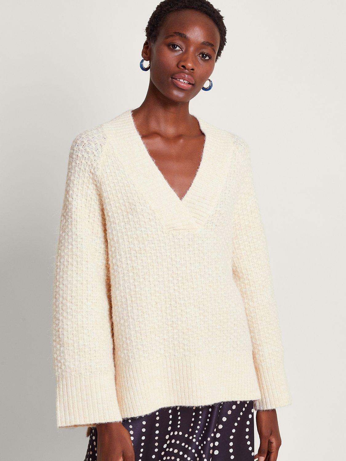Monsoon Vicky V-Neck Jumper, Ivory