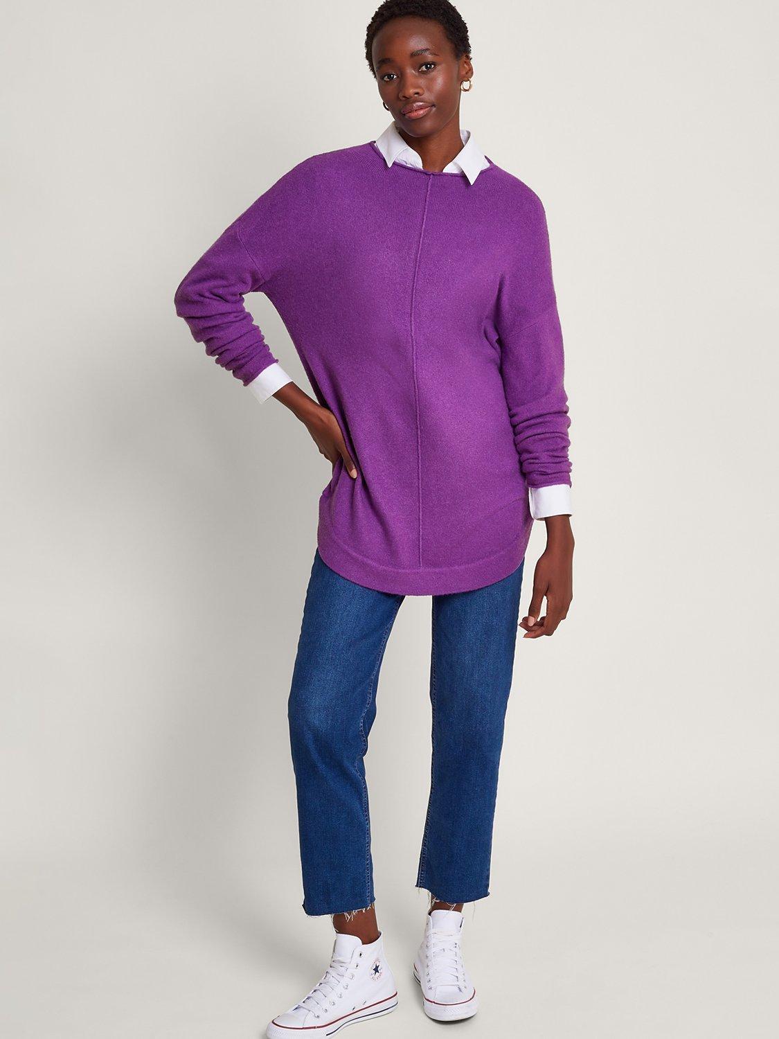 Monsoon Aria Seam Detail Curved Hem Jumper, Purple