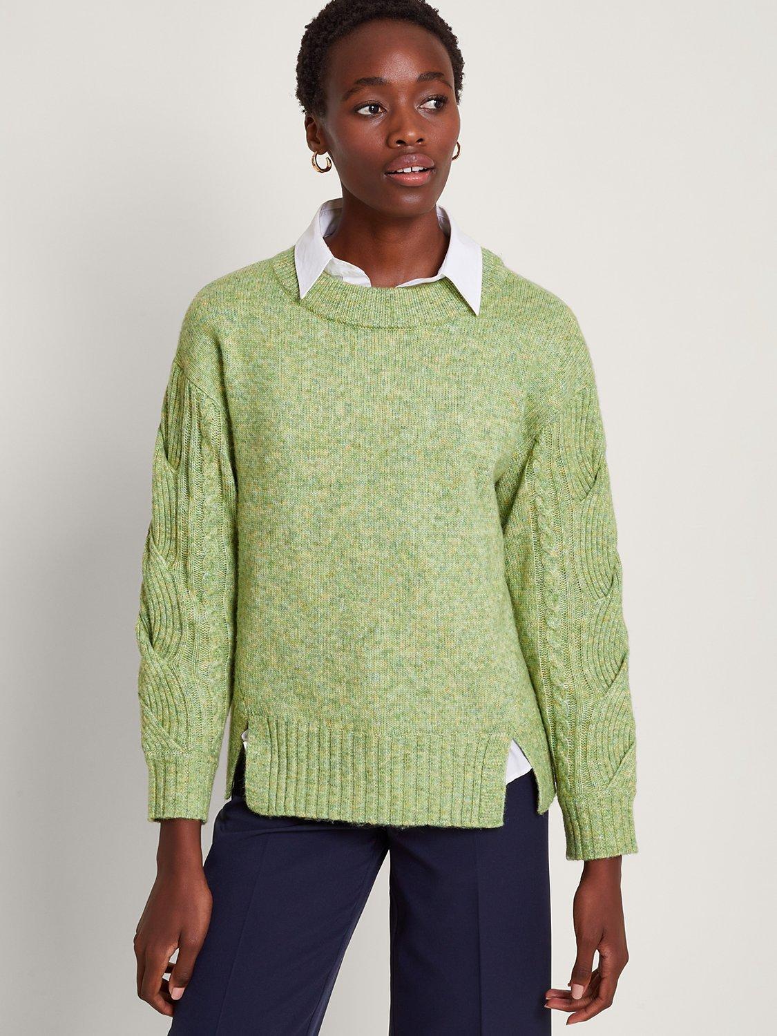 Monsoon Connie Cable Knit Jumper, Green