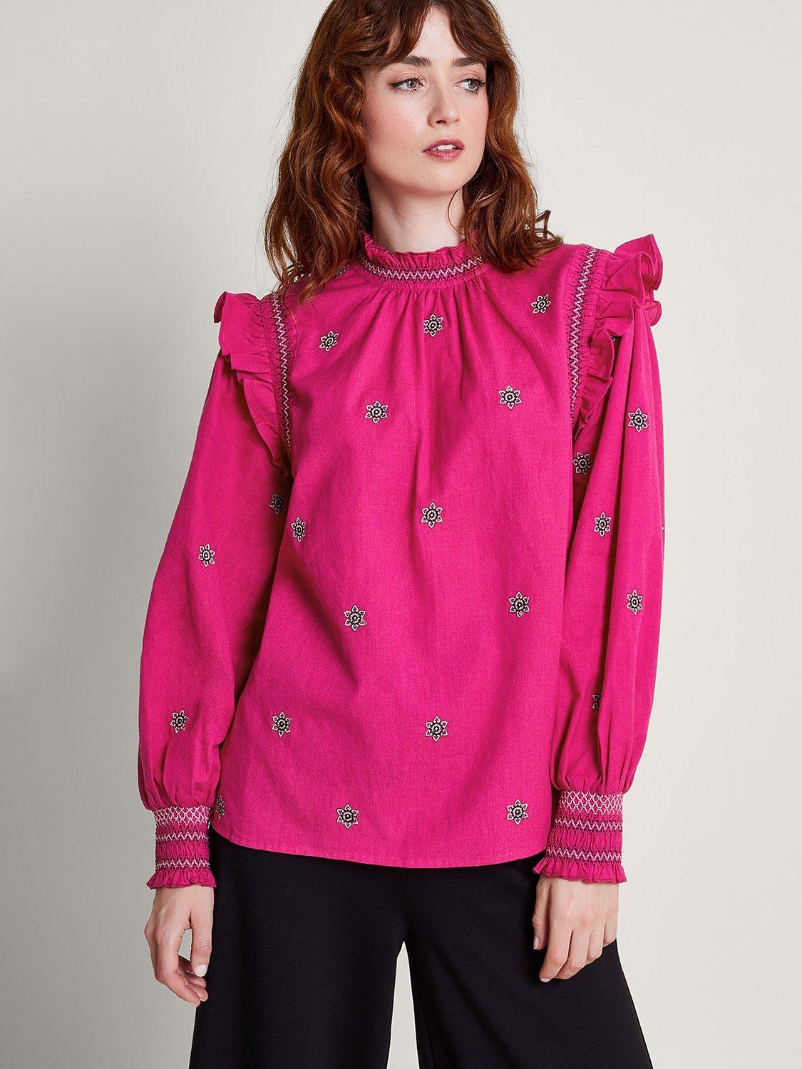 Monsoon Mila Geometric Motif Cotton Top, Pink
