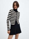 Mango Flok Striped Jewel Button Cardigan, Natural White