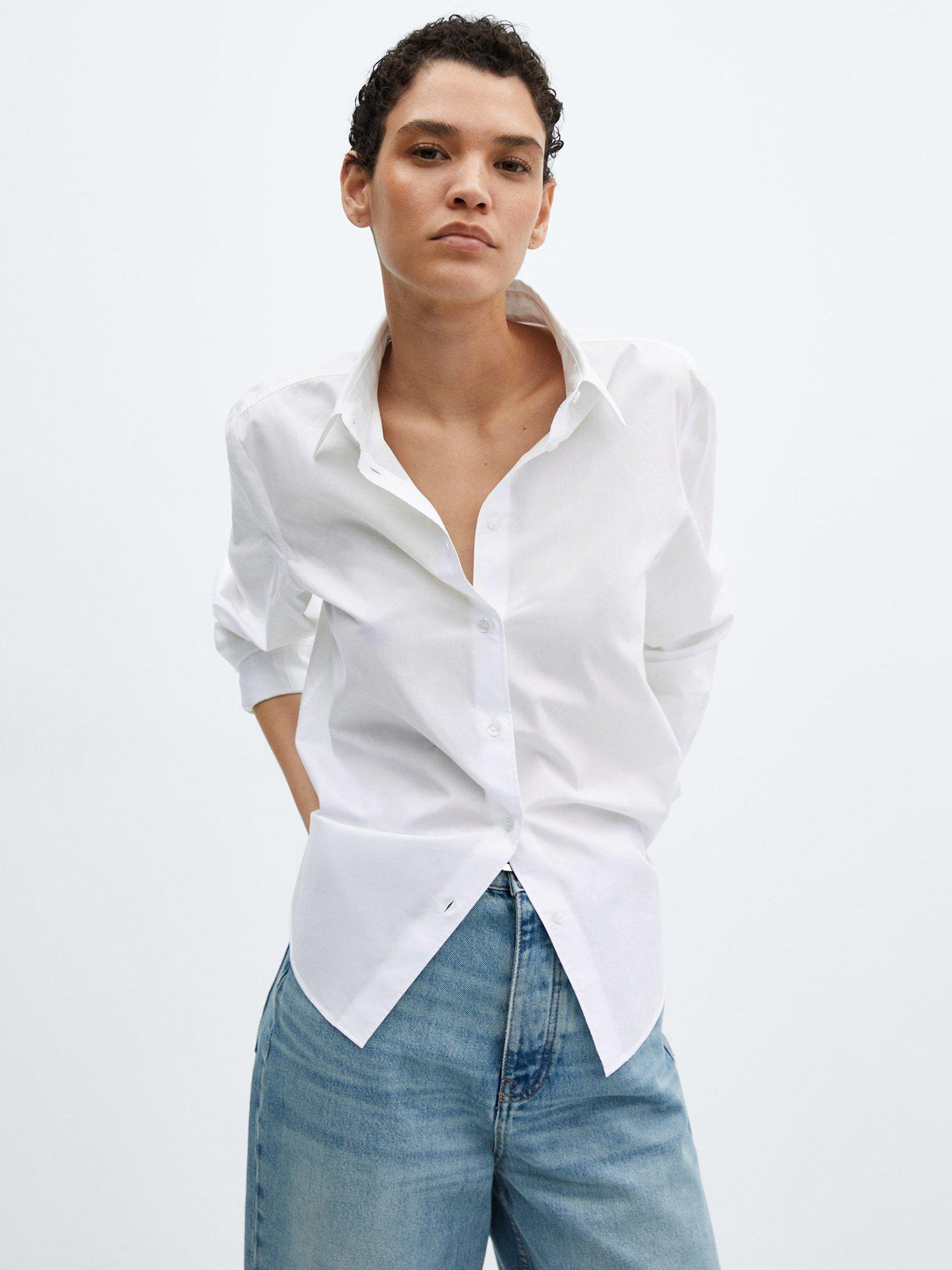 Mango Regu Cotton Blend Oversized Shirt, Natural White