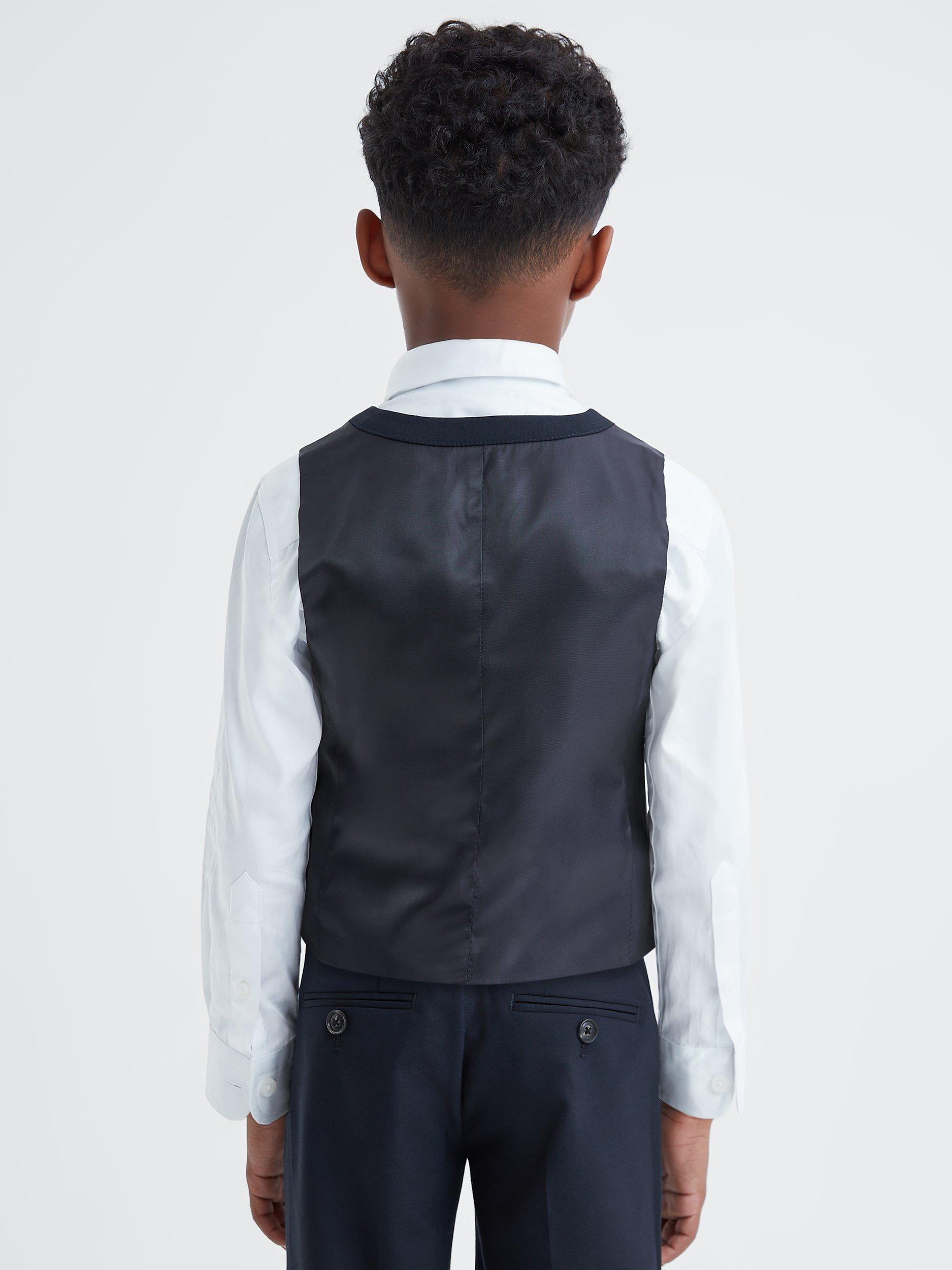 Product image 2 of 5, which shows Reiss Kids' Hope Wool Blend Waistcoat, Navy, 13-14 years