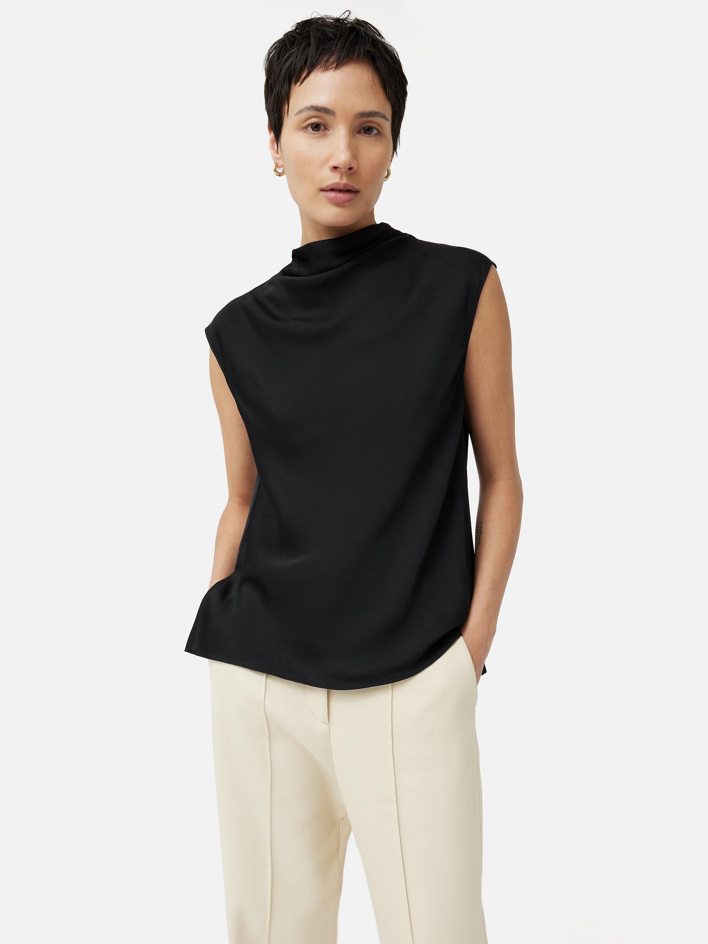 Jigsaw Satin Cowl Neck Top, Black