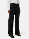 Jigsaw Crepe Split Hem Trousers, Black