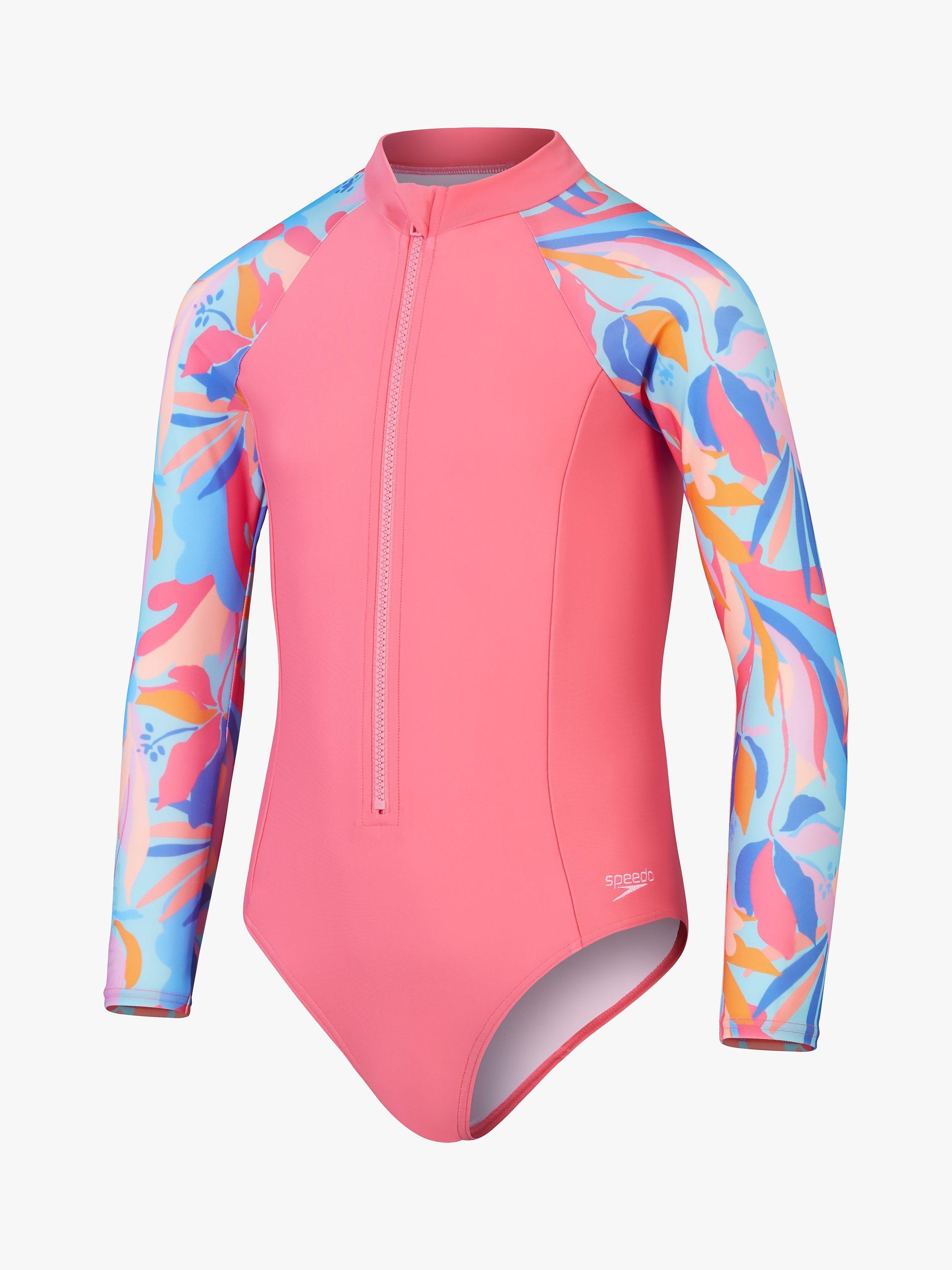 Speedo Kids' Botanical Print Long Sleeve Paddle Suit, Peach/Multi