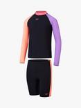 Speedo Kids' Colour Block UPF 40+ Long Sleeve Rash Top & Jammers Set, Black/Multi