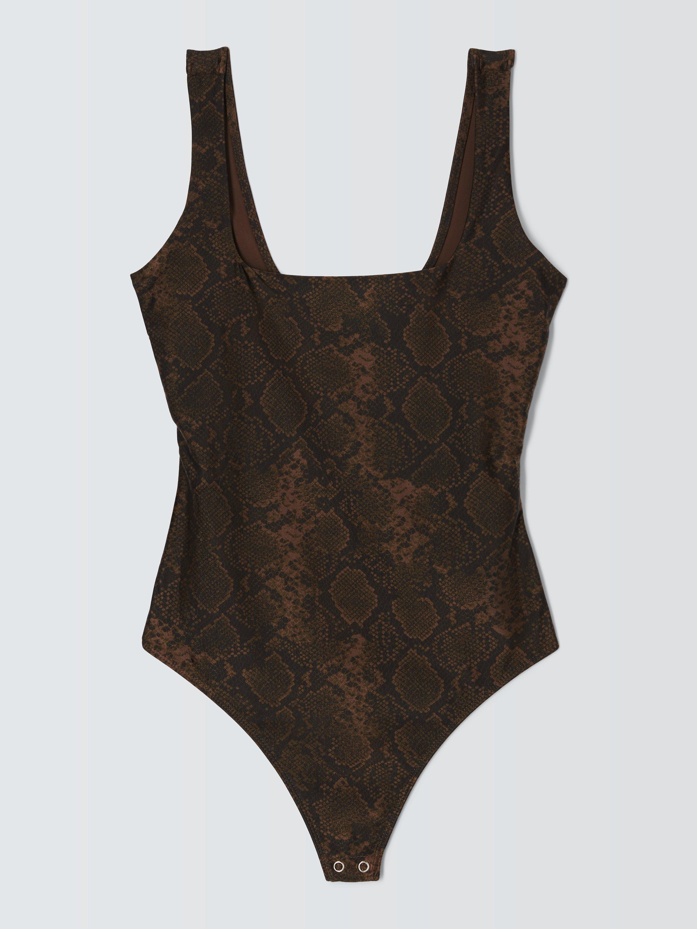 Good American Shine Python Print Modern Tank Bodysuit, Mocha
