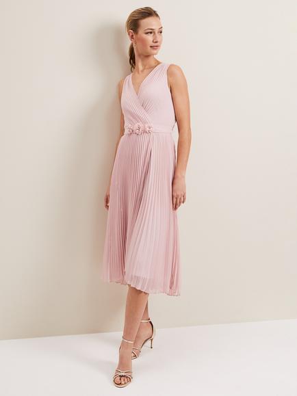 Phase Eight Cressida Pleated Midi Dress, Antique Rose, Antique Rose