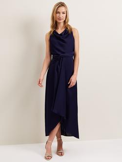 Phase Eight Daliah Satin Cowl Neck Maxi Dress, Navy, Navy