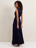 Phase Eight Bonnie Pleated Wrap Satin Maxi Dress, Navy