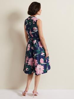 Phase Eight Salina Floral Jacquard Dress, Navy/Multi - view 2, Navy/Multi