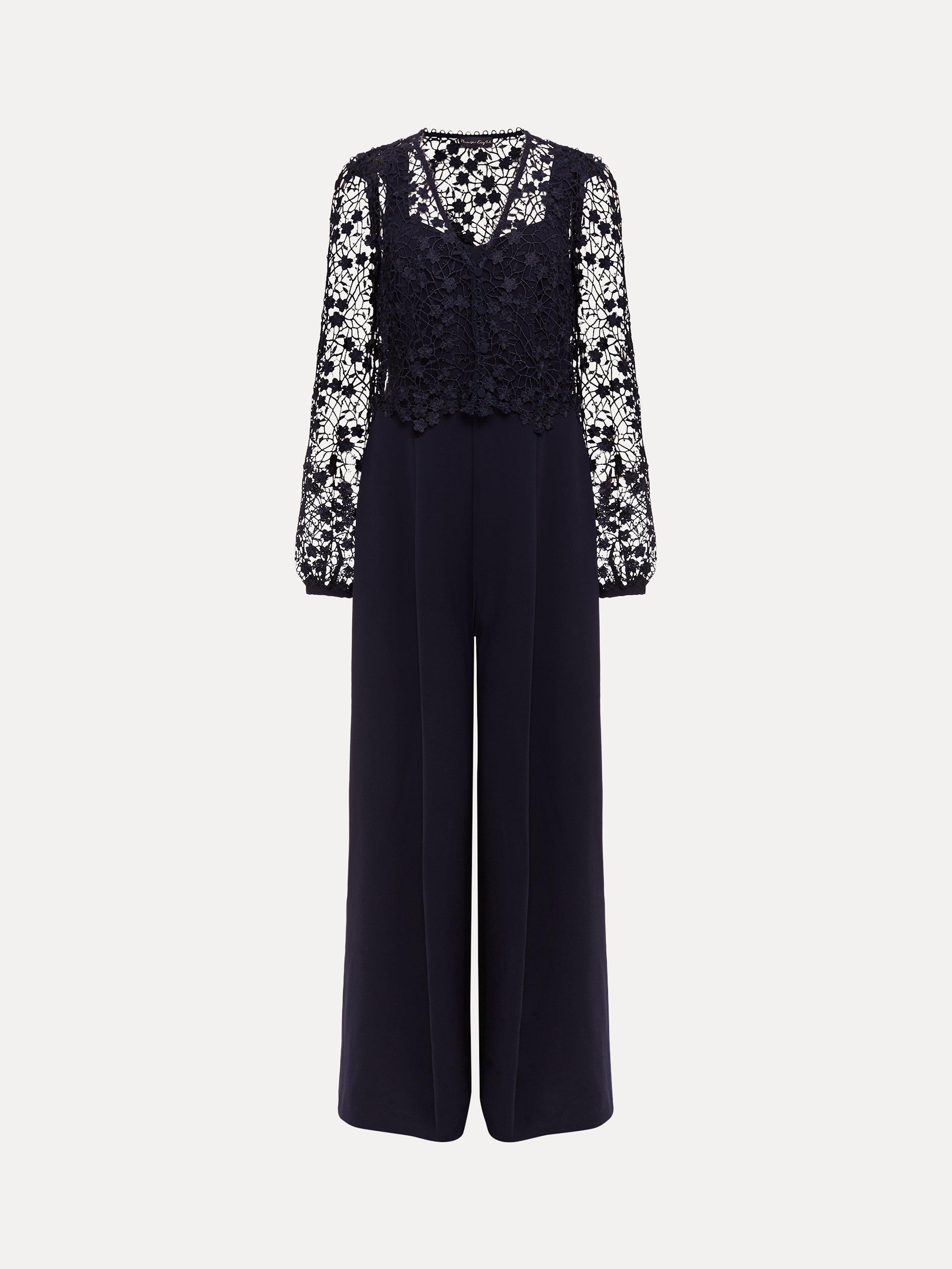 Phase Eight Mariposa Lace Overlay Jumpsuit, Navy, 6