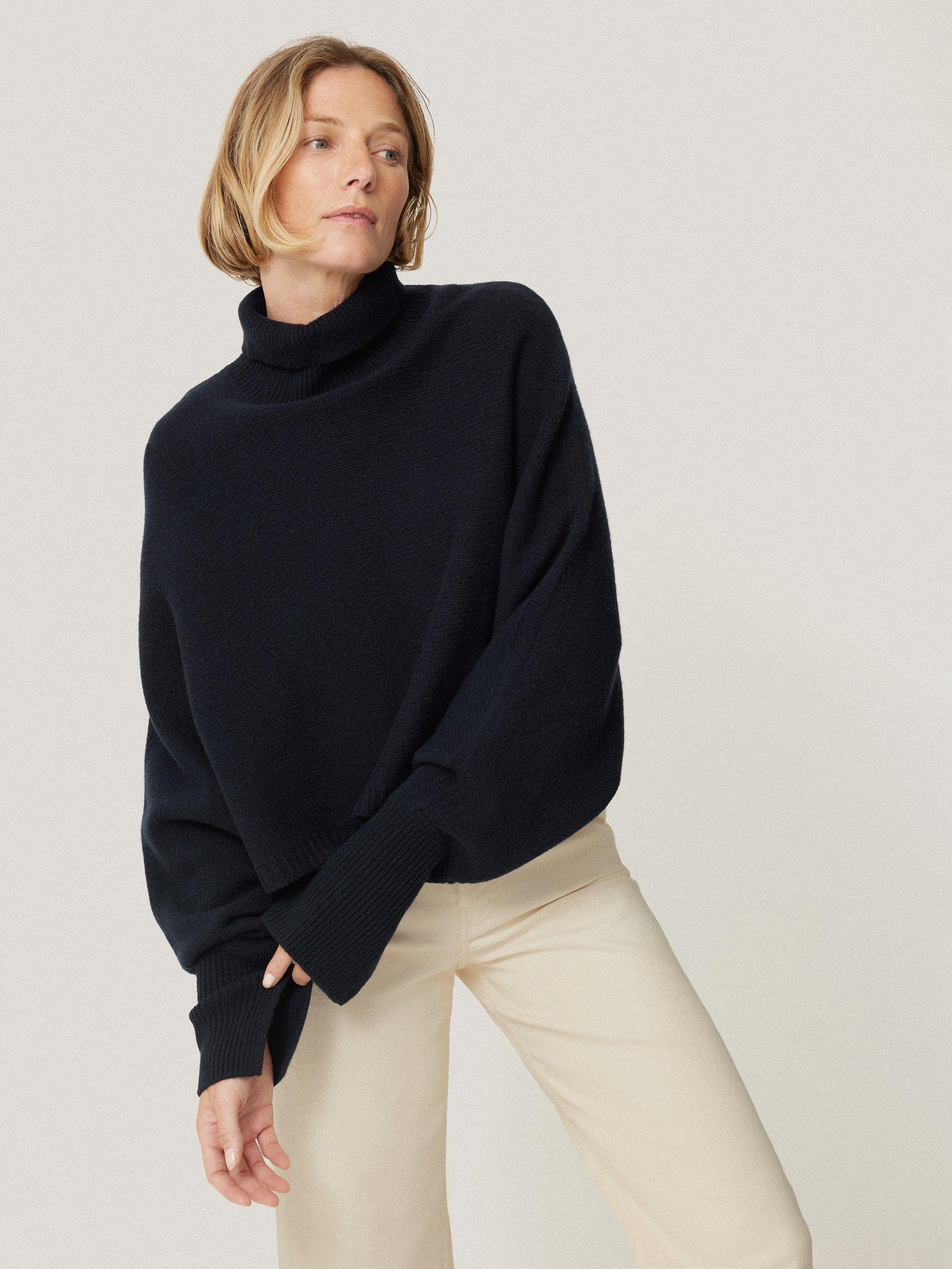 Jigsaw Merino Wool Roll Neck Poncho Jumper Navy