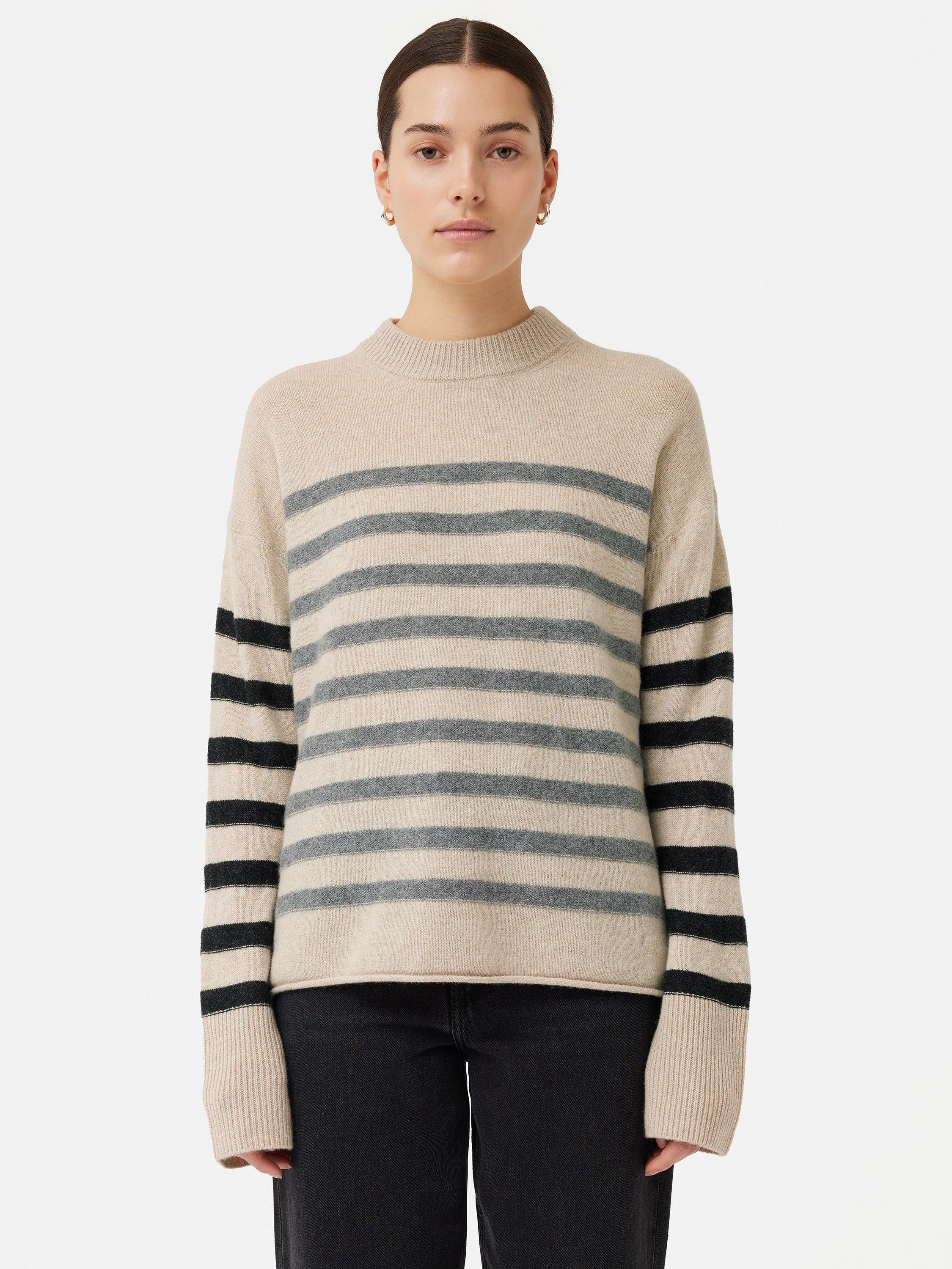 Jigsaw Merino Cashmere Stripe Jumper, Neutral