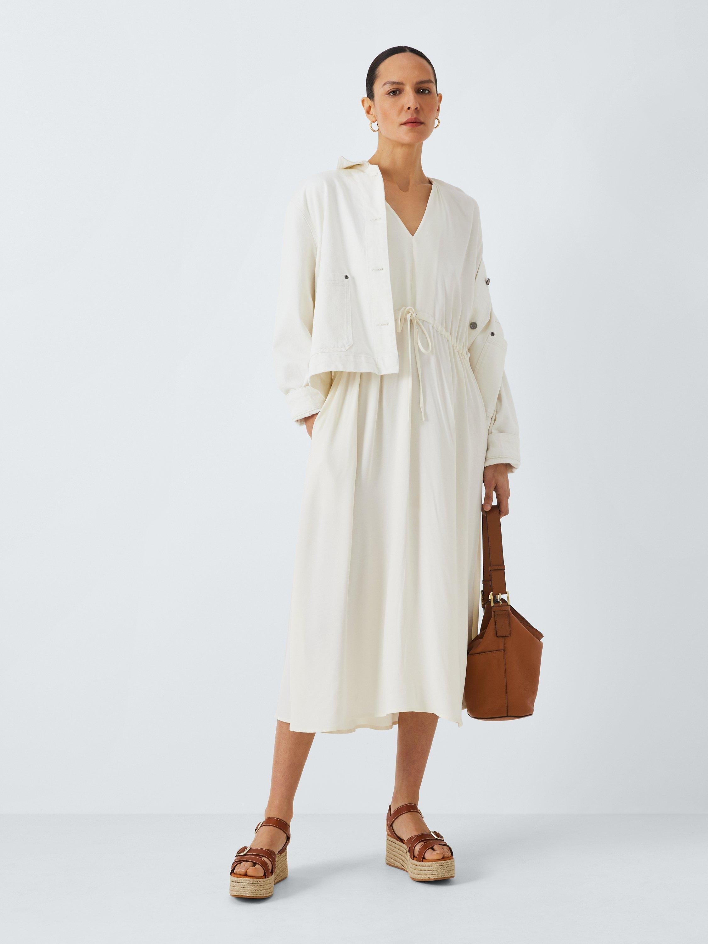 John Lewis Fluid Drawstring Waist Dress White 12