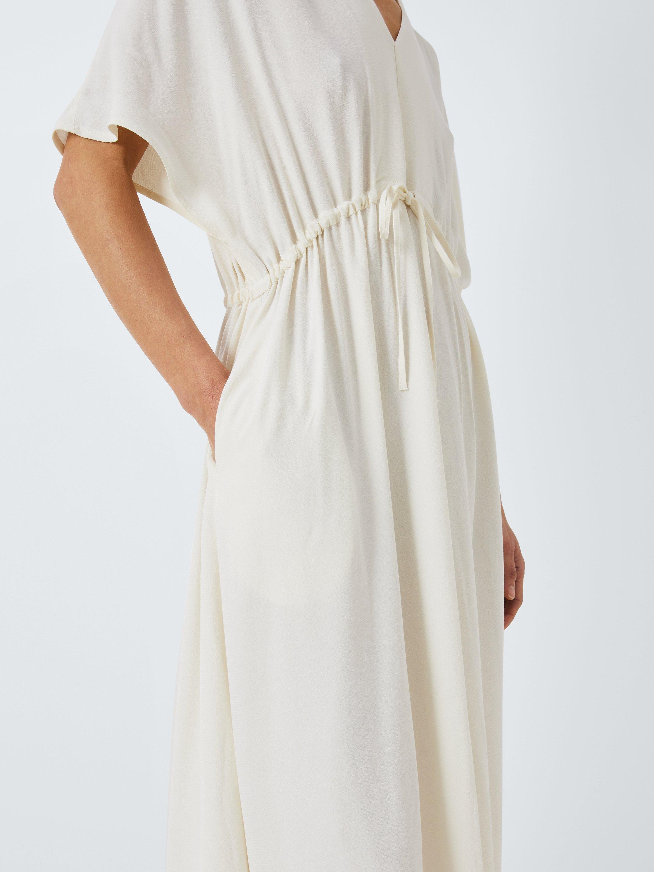 John Lewis Fluid Drawstring Waist Dress White 12