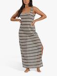 South Beach Crochet Stripe Maxi Beach Dress, Black/White