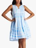 South Beach Jacquard Sleeveless Tiered Mini Dress, Blue Sky/White, Blue Sky/White