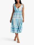 South Beach Jacquard Tie Shoulder Midi Dress, Blue Sky/White