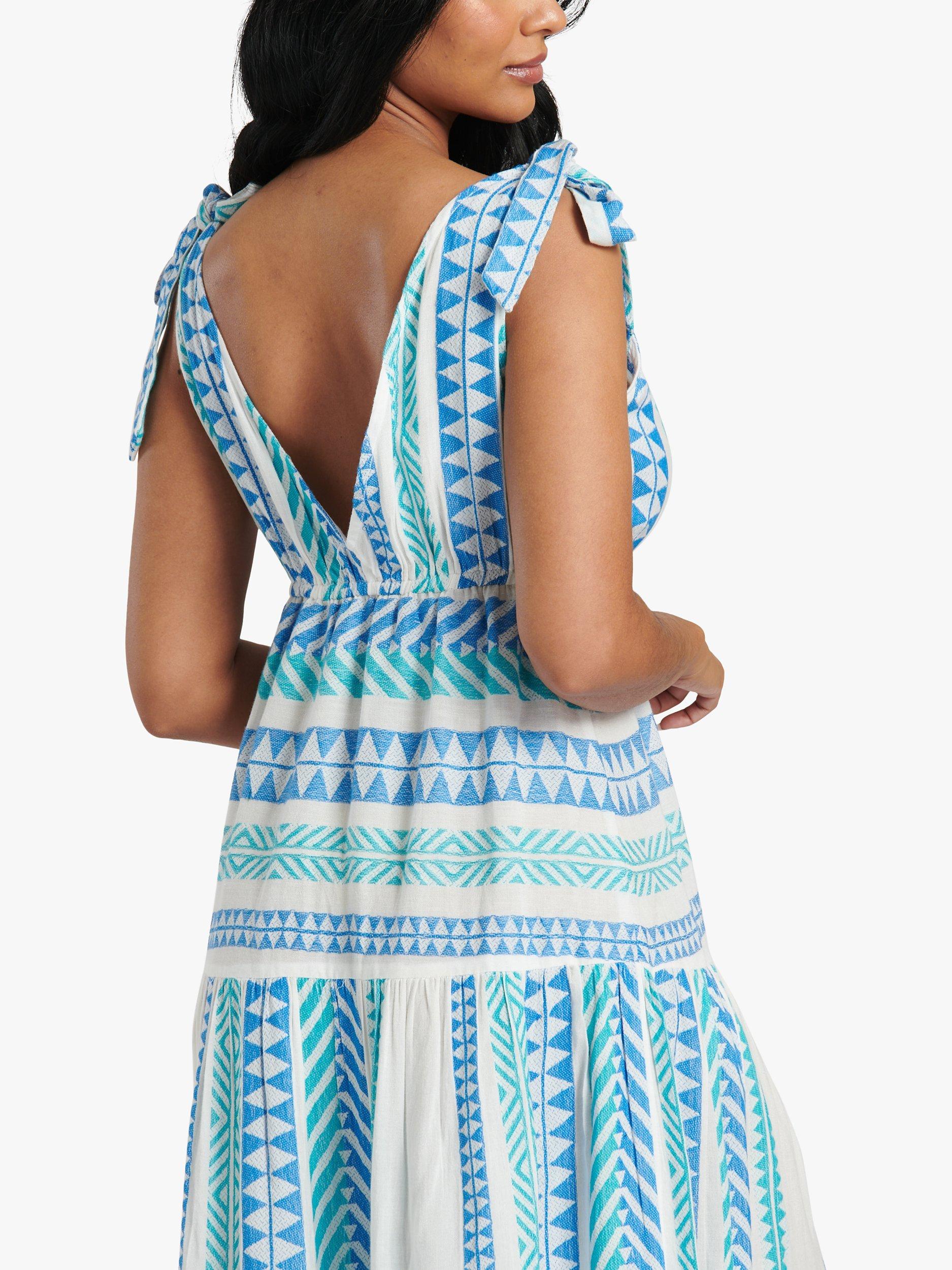 Product image 3 of 4, which shows South Beach Jacquard Tie Shoulder Midi Dress, Blue Sky/White, 8