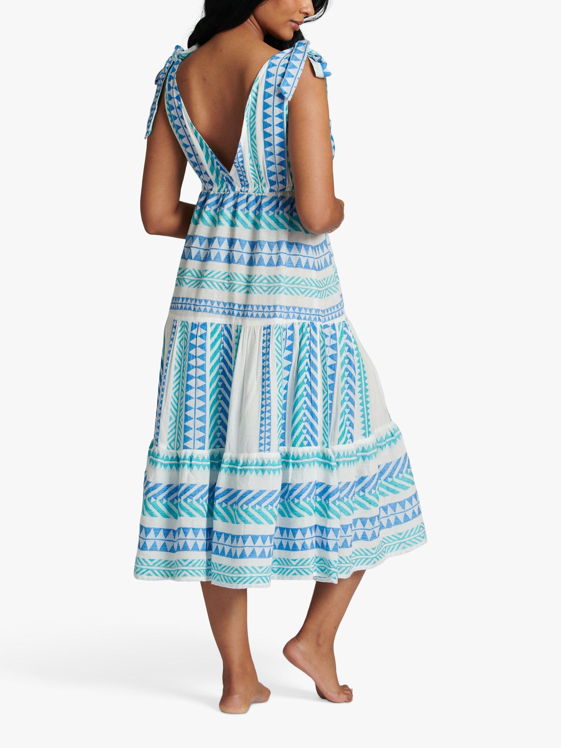 Product image 4 of 4, which shows South Beach Jacquard Tie Shoulder Midi Dress, Blue Sky/White, 8