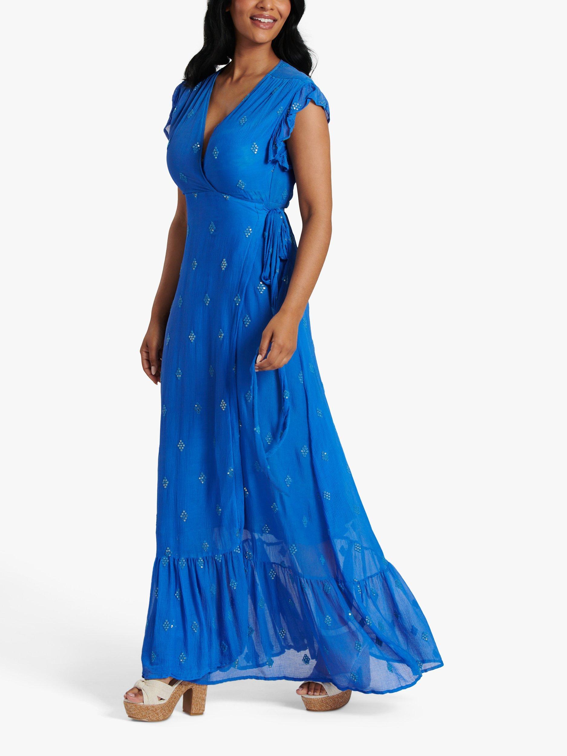 South Beach Sequin Detail Wrap Maxi Dress Bright Blue