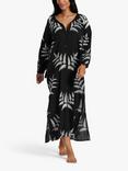 South Beach Palm Embroidered Maxi Dress, Black/White, Black/White