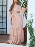 South Beach Metallic Jacquard Spot Tiered Maxi Dress, Nude